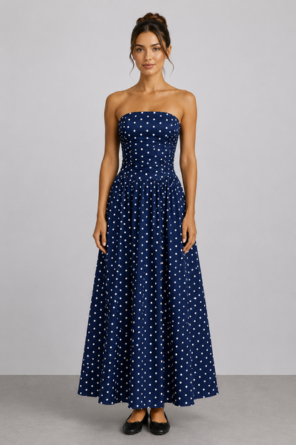 Schulterfreies Maxi-Kleid mit Polka-Dot-Muster In 6 trendigen Farben