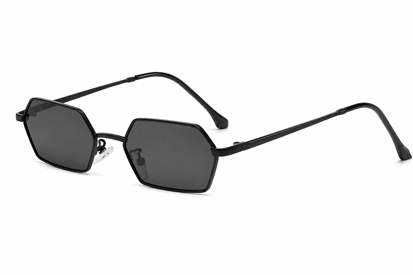 Damen Sonnenbrille Hexagon – Goldene Metallfassung mit schwarzen Gläsern
