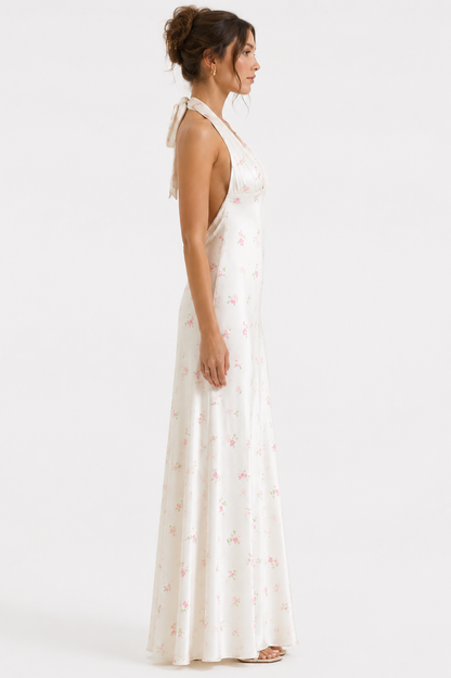 Weißes Maxikleid mit zartem Blumenprint