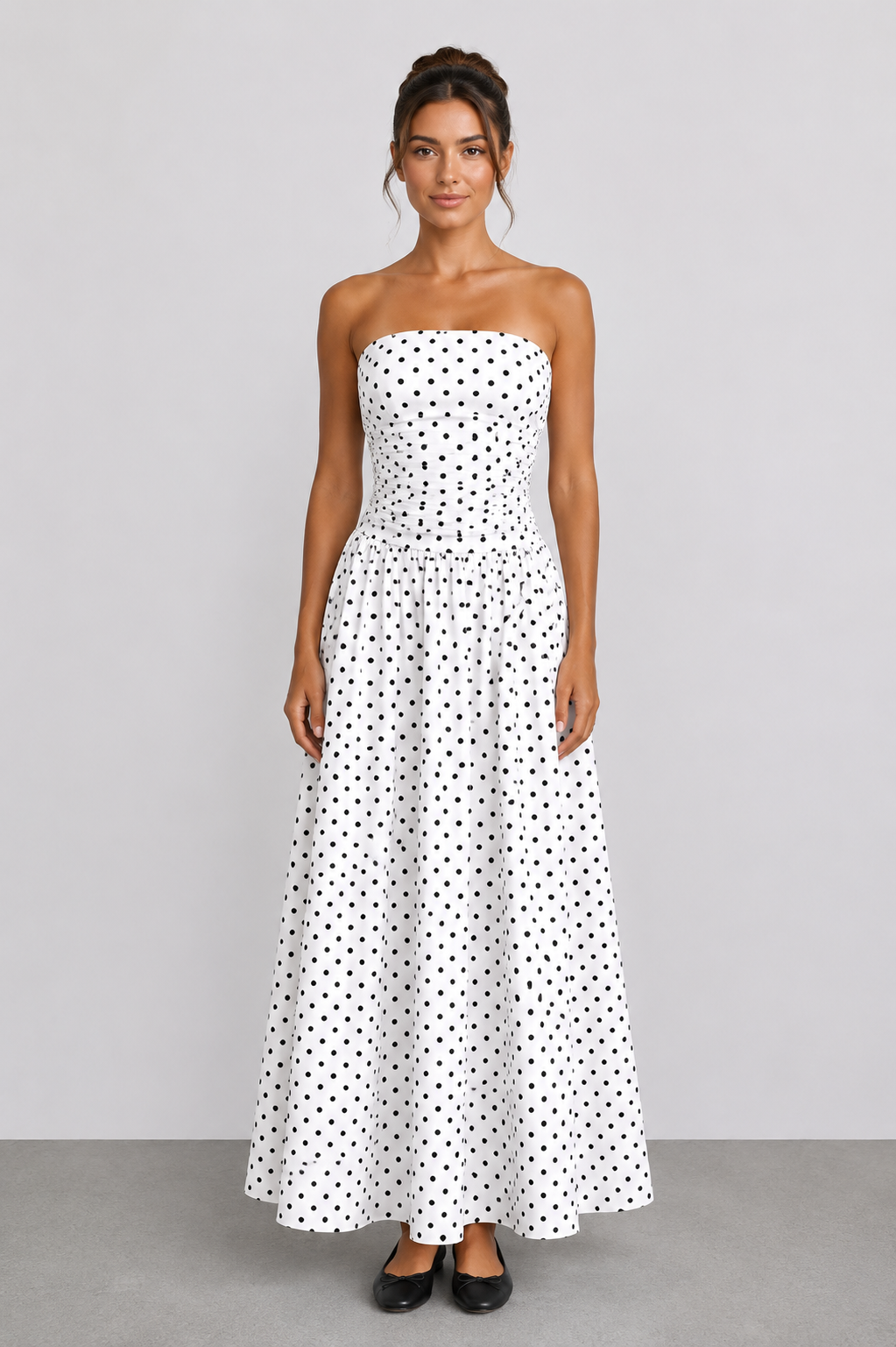 Schulterfreies Maxi-Kleid mit Polka-Dot-Muster In 6 trendigen Farben