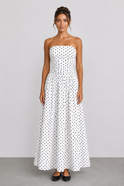 Schulterfreies Maxi-Kleid mit Polka-Dot-Muster In 6 trendigen Farben