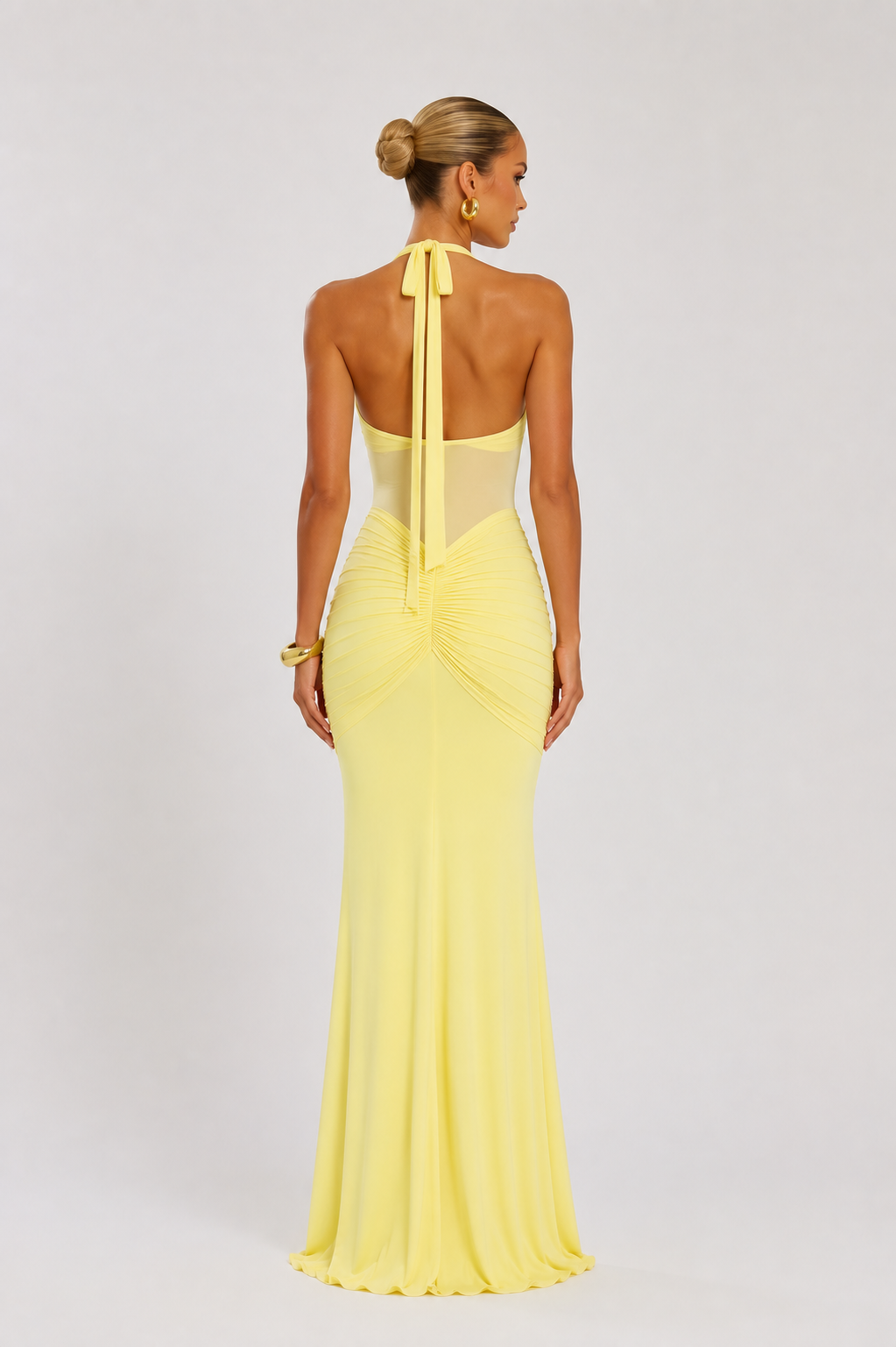 Elegantes Maxikleid mit Mesh-Detail & Raffungen – 3 Farben
