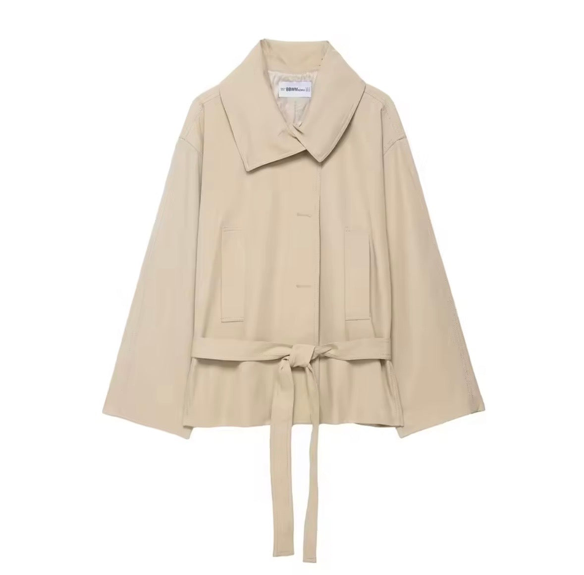 Oversize-Jacke in beige mit Taillengürtel