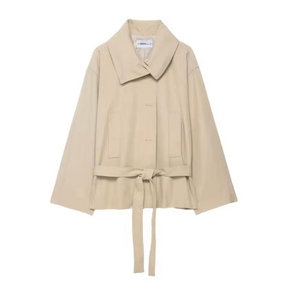 Oversize-Jacke in beige mit Taillengürtel