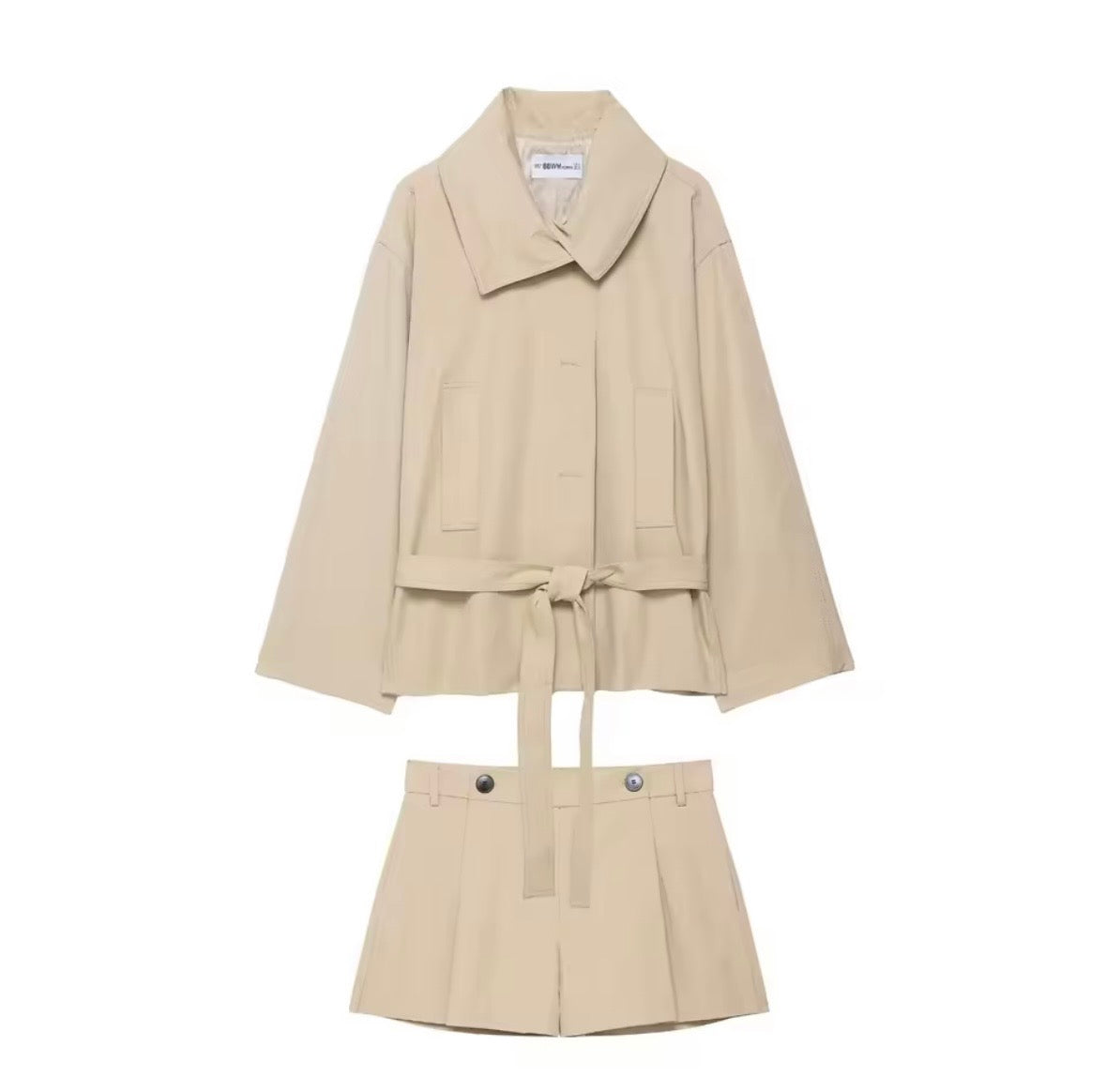 Oversize-Jacke in beige mit Taillengürtel