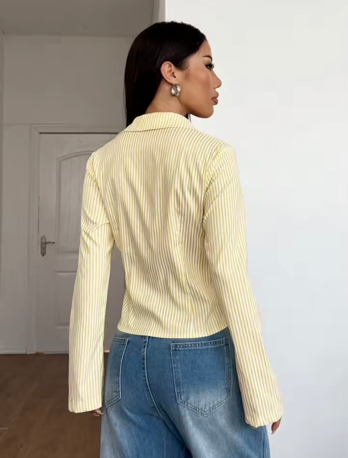 Damen Streifenhemd mit V-Ausschnitt