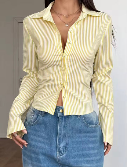 Damen Streifenhemd mit V-Ausschnitt