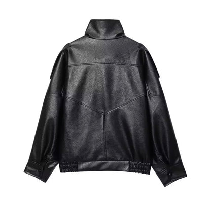 Moderne Oversize Bikerjacke für Damen – Schwarz & Coffee