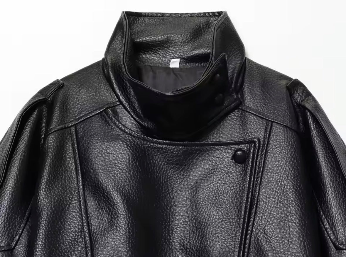 Moderne Oversize Bikerjacke für Damen – Schwarz & Coffee