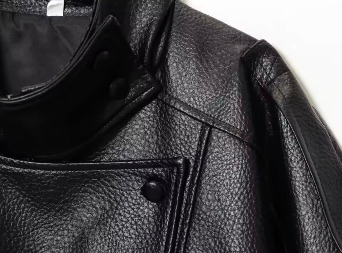 Moderne Oversize Bikerjacke für Damen – Schwarz & Coffee