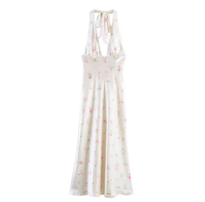 Weißes Maxikleid mit zartem Blumenprint