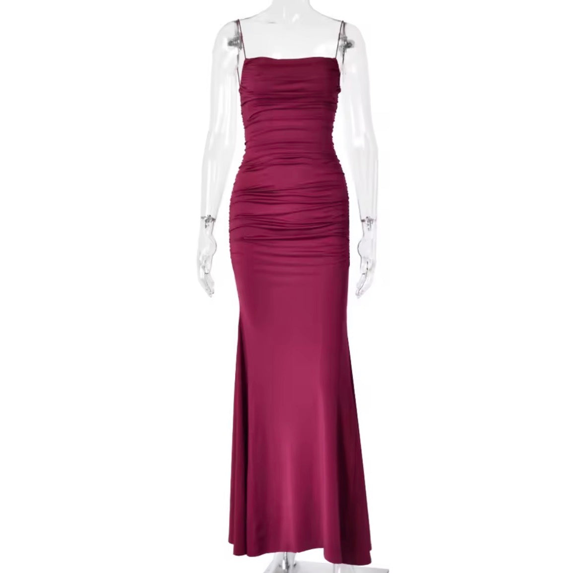 Elegantes Maxikleid mit Raffungen –  Dunkel Rot &  Rosa