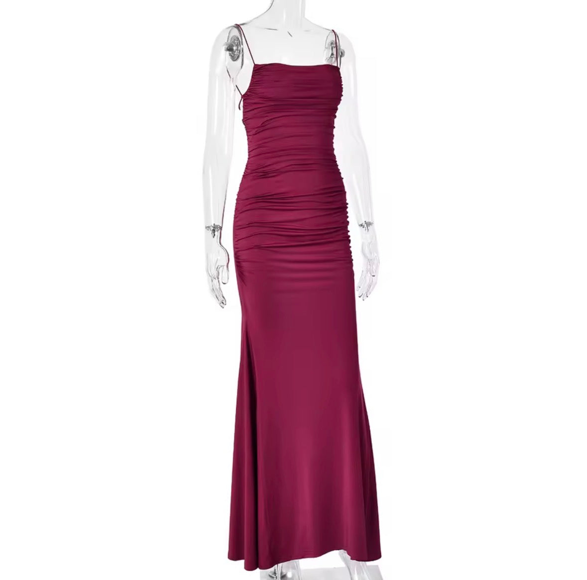 Elegantes Maxikleid mit Raffungen –  Dunkel Rot &  Rosa