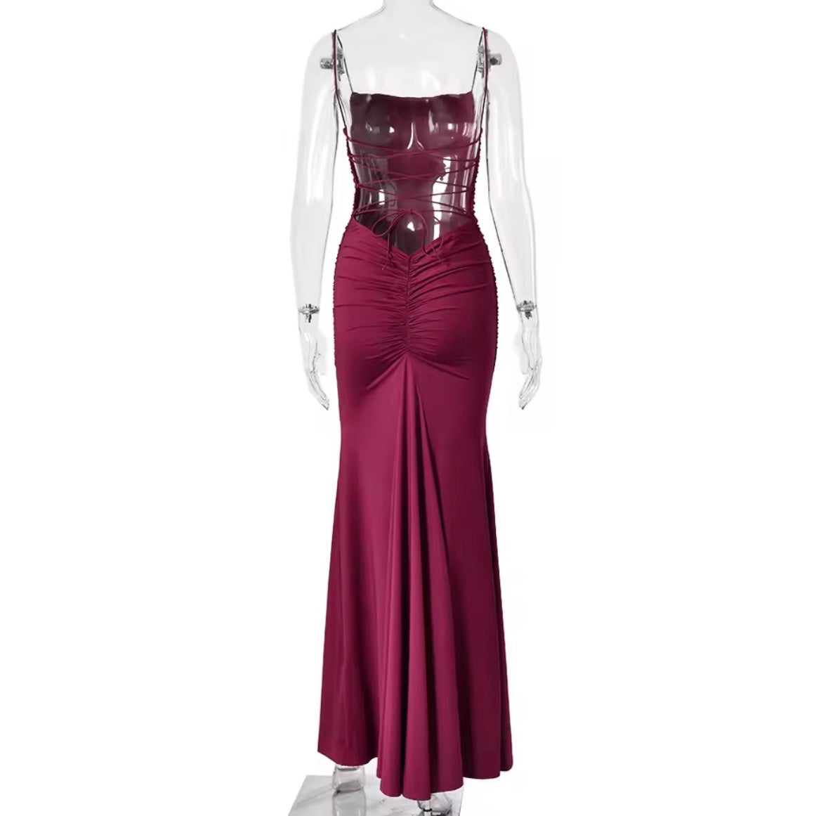 Elegantes Maxikleid mit Raffungen –  Dunkel Rot &  Rosa