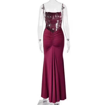 Elegantes Maxikleid mit Raffungen –  Dunkel Rot &  Rosa