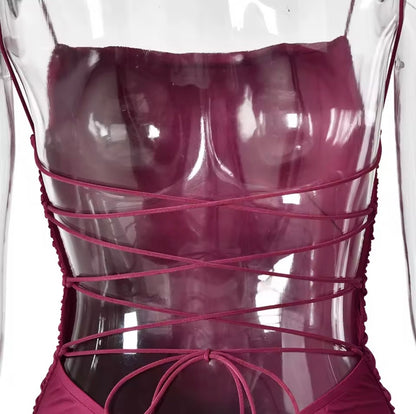 Elegantes Maxikleid mit Raffungen –  Dunkel Rot &  Rosa