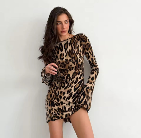 Leopard Bodycon Kleid – Langarm