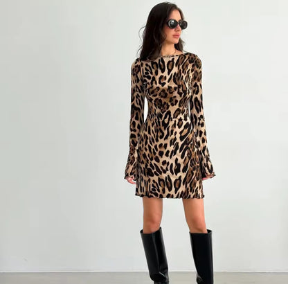 Leopard Bodycon Kleid – Langarm