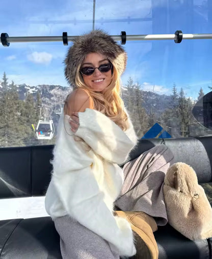 Weißer Offshoulder Pullover