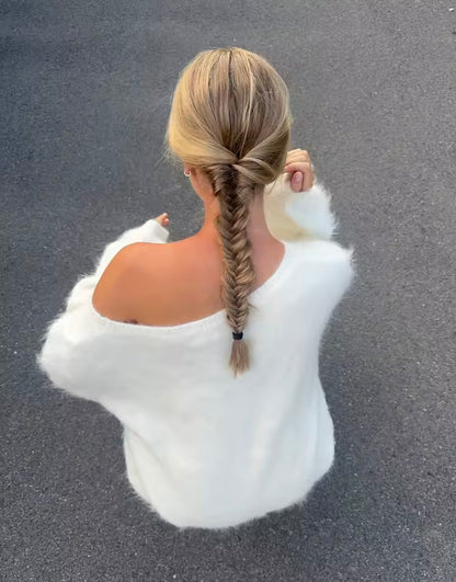 Weißer Offshoulder Pullover