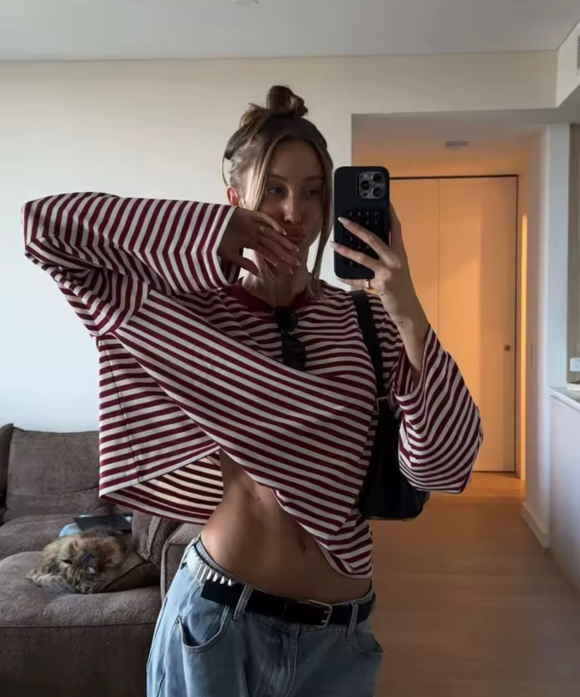 Oversized Cropped Streifen-Longsleeve