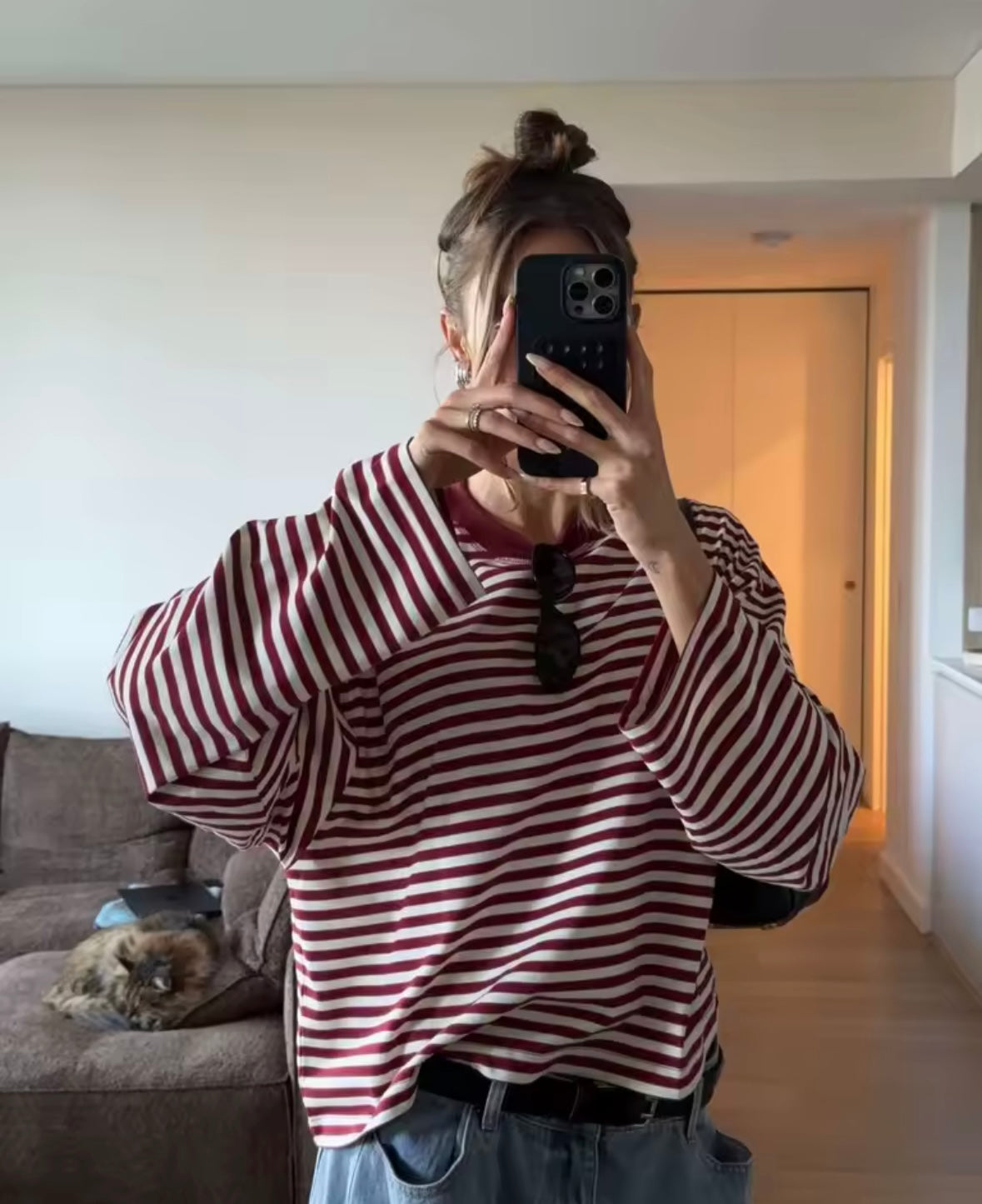 Oversized Cropped Streifen-Longsleeve