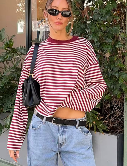 Oversized Cropped Streifen-Longsleeve