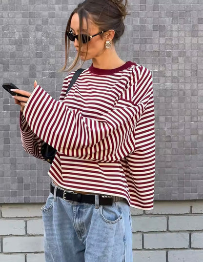 Oversized Cropped Streifen-Longsleeve