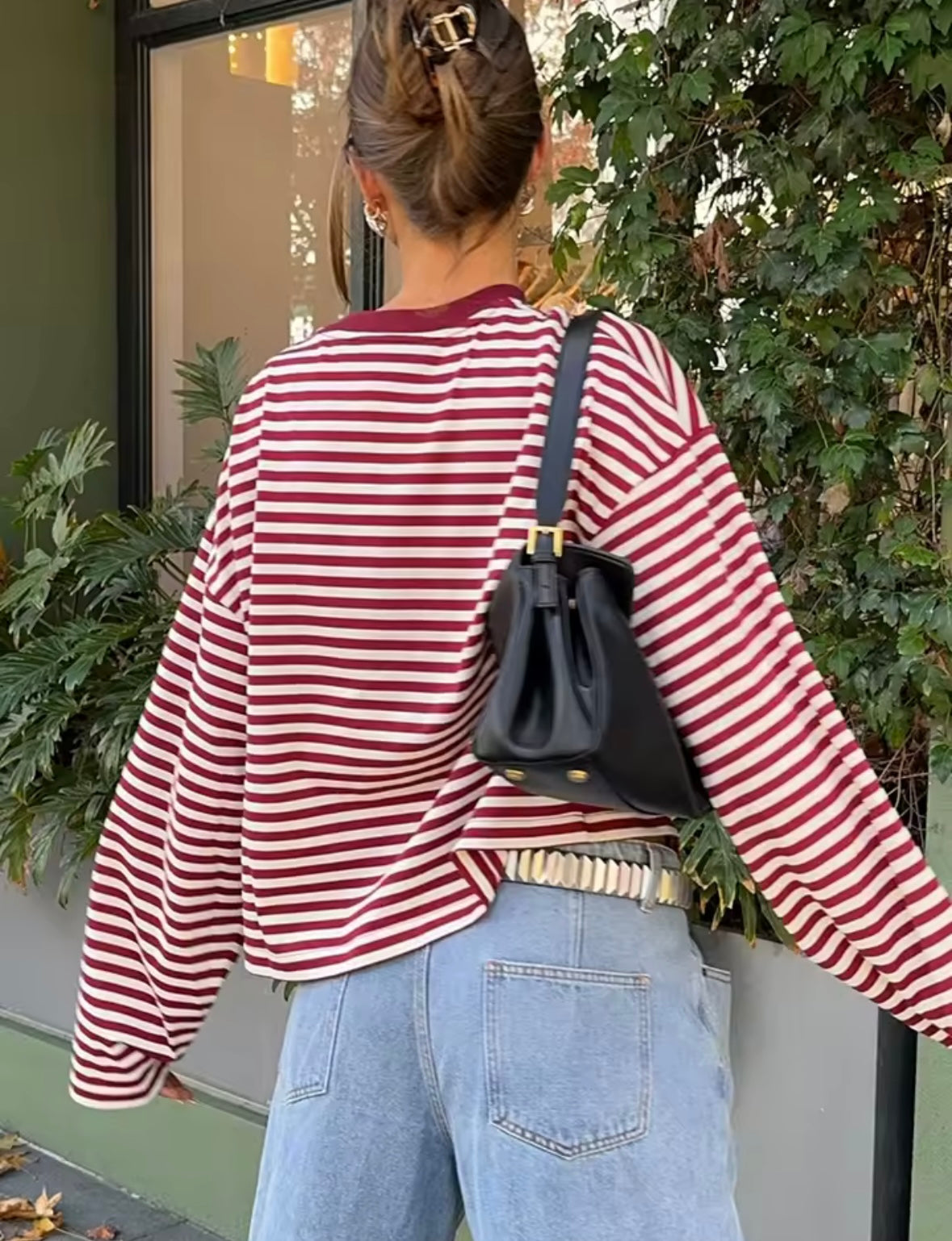 Oversized Cropped Streifen-Longsleeve