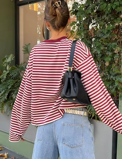 Oversized Cropped Streifen-Longsleeve