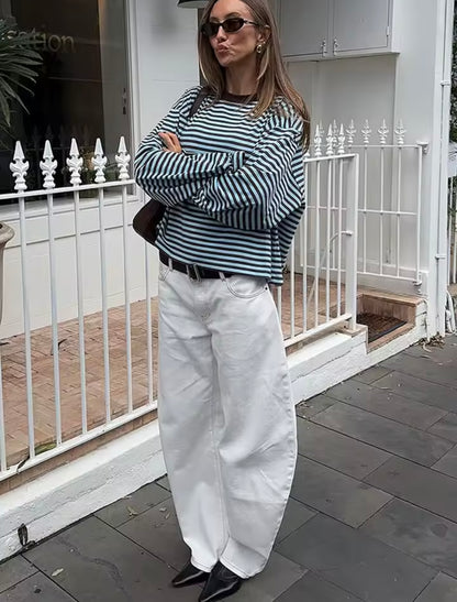 Oversized Cropped Streifen-Longsleeve