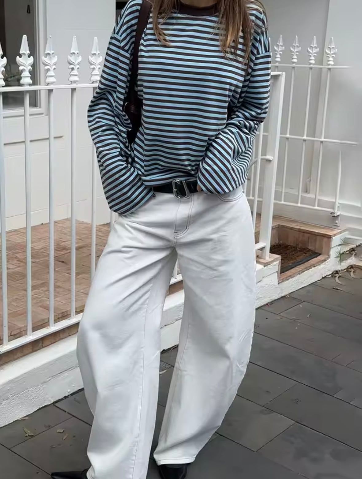 Oversized Cropped Streifen-Longsleeve