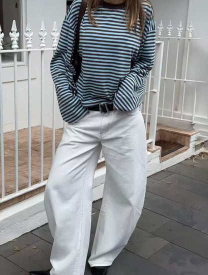 Oversized Cropped Streifen-Longsleeve