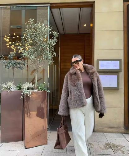 Pelz-Mantel in Braun