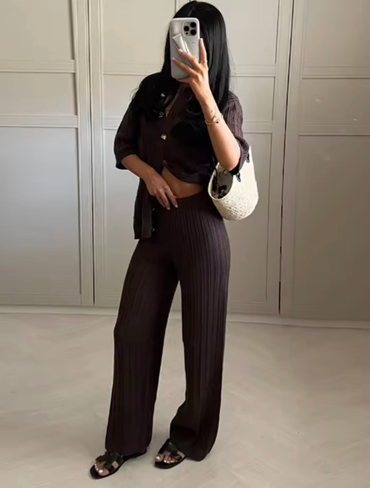 Zweiteiliges Plissee-Set in Braun