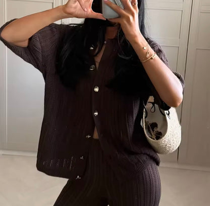 Zweiteiliges Plissee-Set in Braun