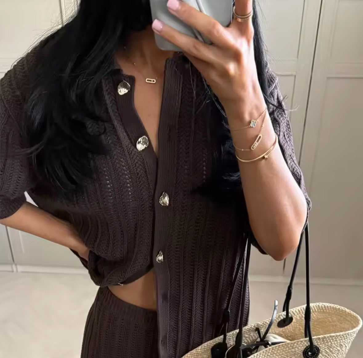 Zweiteiliges Plissee-Set in Braun