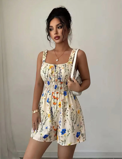 Ärmelloser Floral-Print Jumpsuit