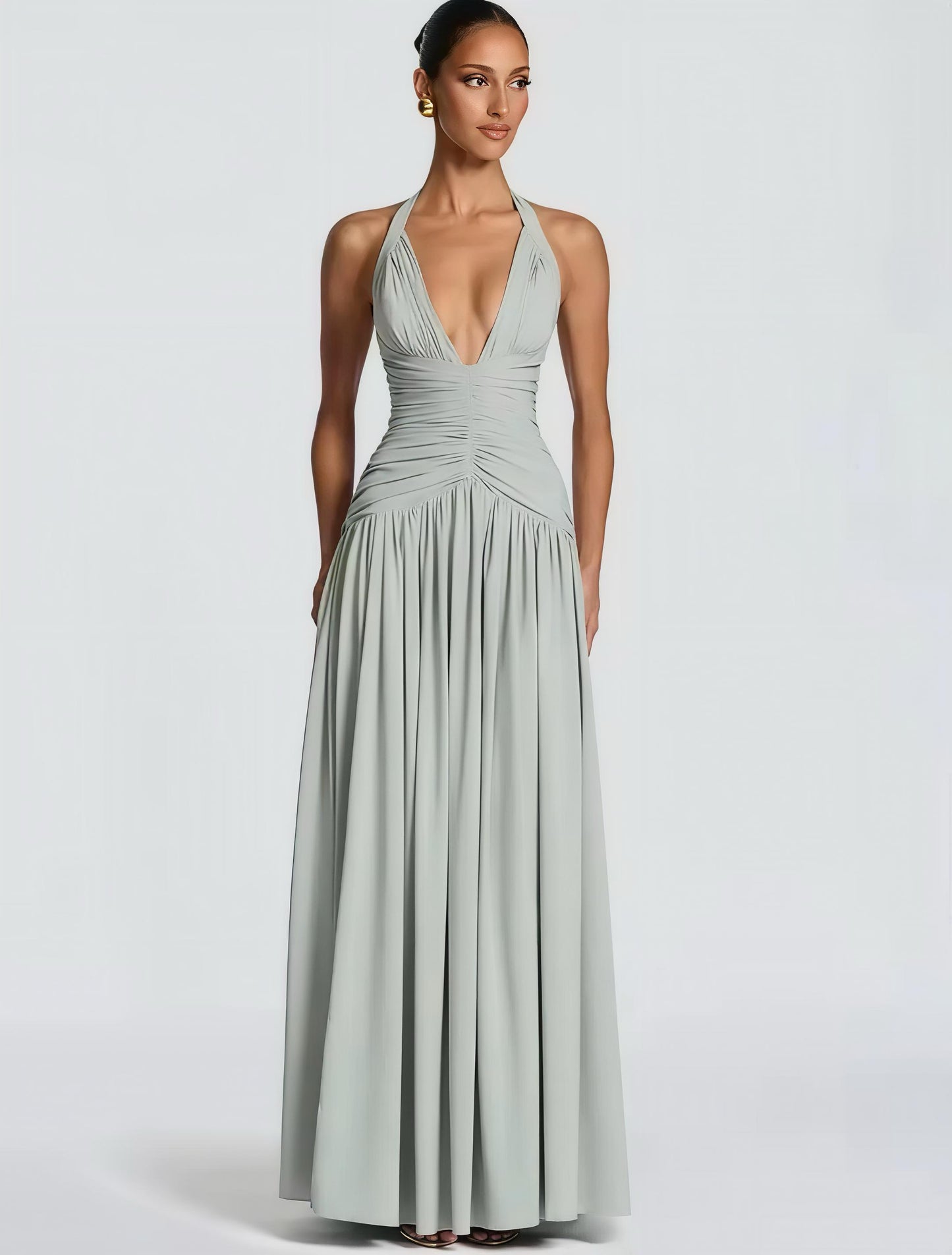 Figurbetontes Maxikleid in Gelb mit tiefem Ausschnitt