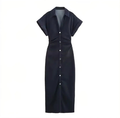 Elegantes Hemdblusenkleid mit Druckknopfleiste und Utility-Taschen
