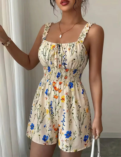 Ärmelloser Floral-Print Jumpsuit