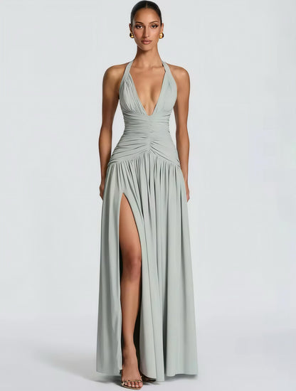 Figurbetontes Maxikleid in Gelb mit tiefem Ausschnitt