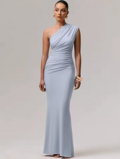 Elegantes, asymmetrisches Kleid in zartem Gelb